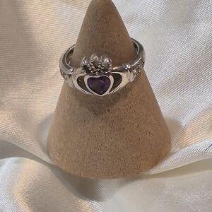 Elegant Sterling 925 Topaz & cz's Heart Ring Claddaugh "Friends" Irish